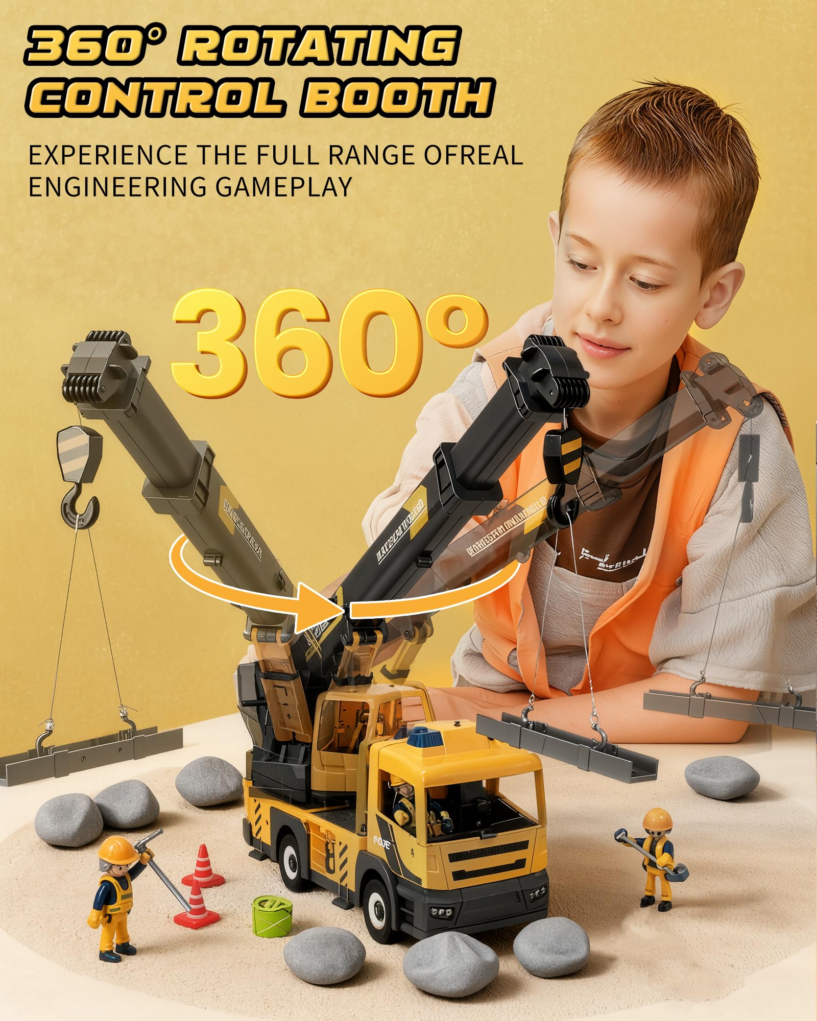 Coroiesty crane truck with lights and siren enhancing pretend construction scenes.