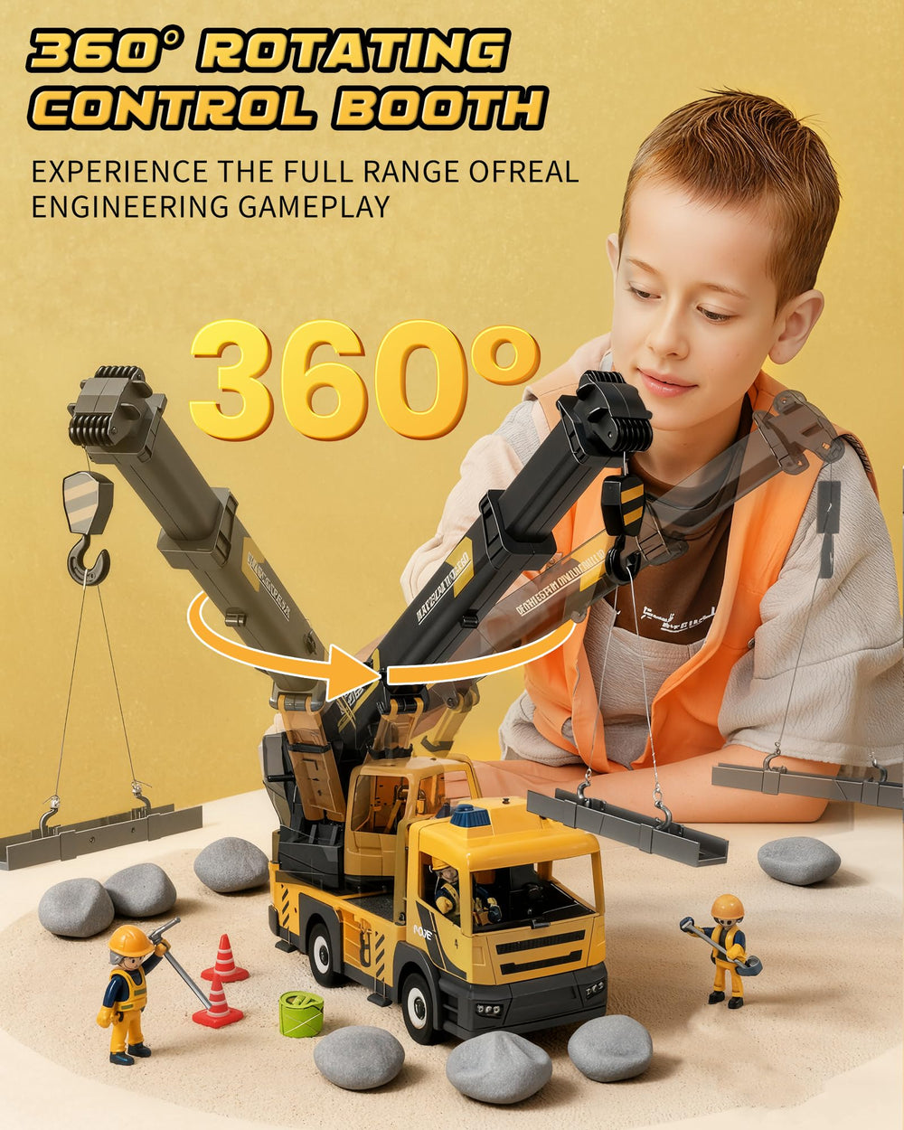 Coroiesty crane truck with lights and siren enhancing pretend construction scenes.