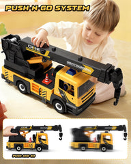 Coroiesty crane truck set includes two workers and tools for interactive setups.