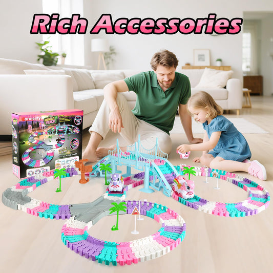 Coroiesty unicorn race tracks glow stickers illuminate nighttime play