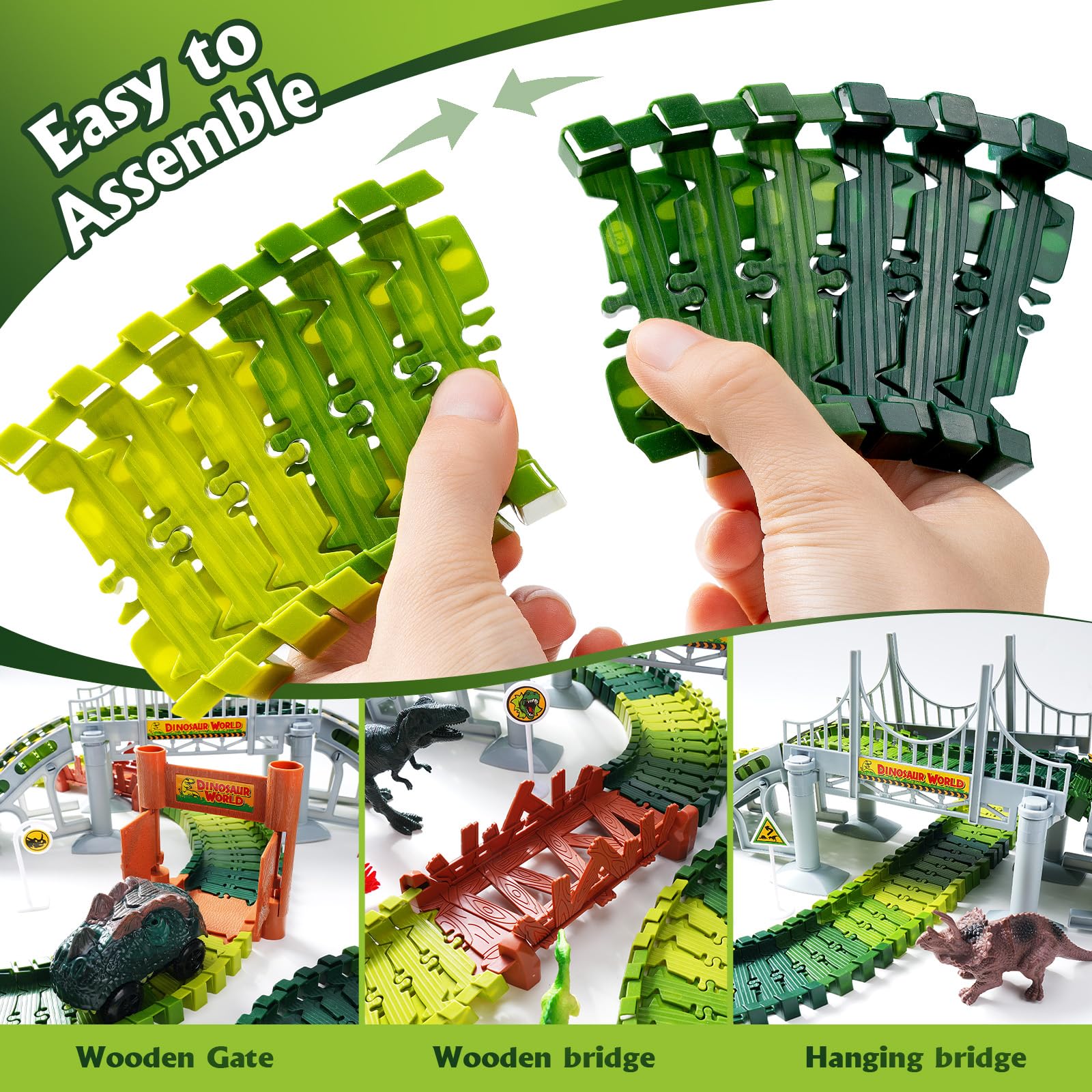 Coroiesty wooden bridge enhances multi-level track adventures.