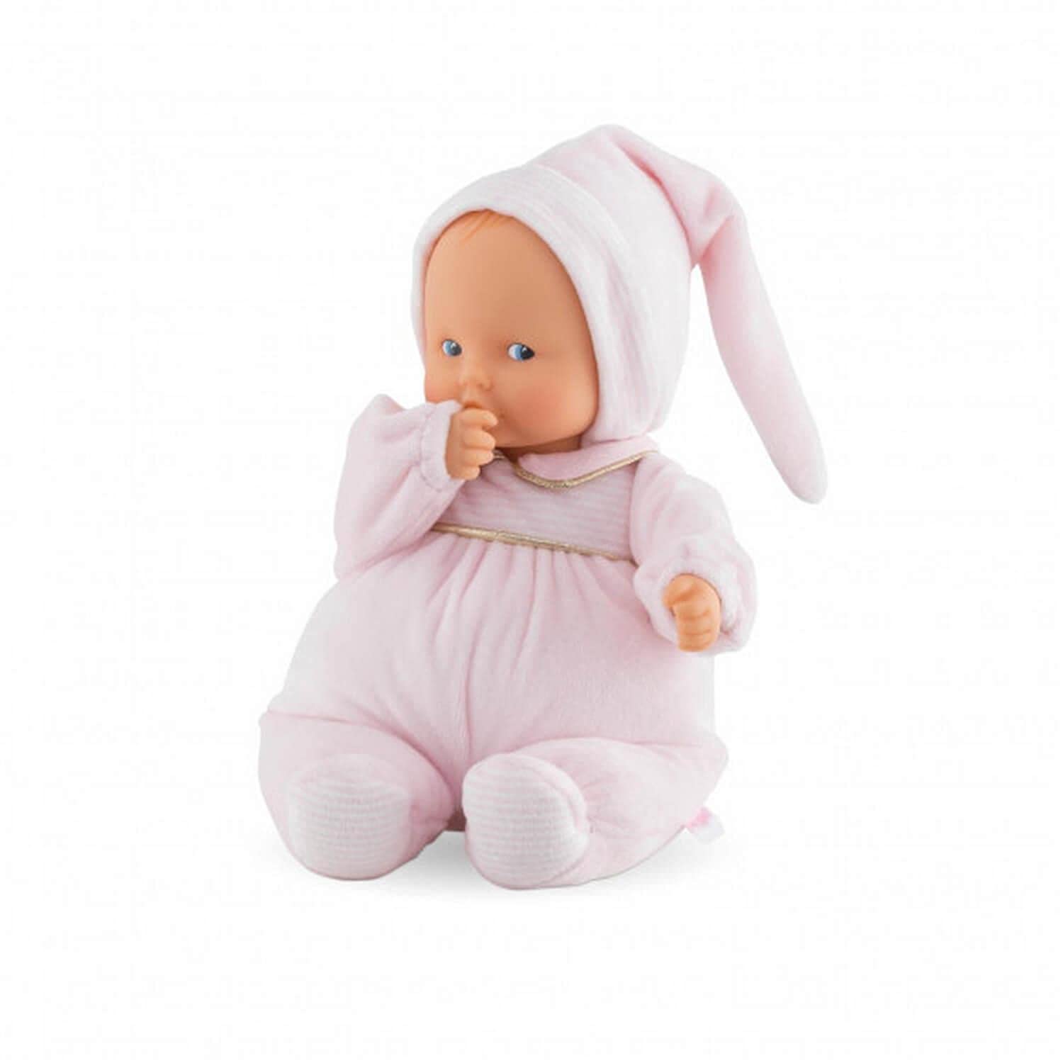 Corolle Babipouce Sweet Dreams face: soft vinyl with vanilla scent for comforting play.
