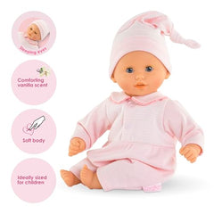 Corolle Bébé Calin Charming Pastel in pink outfit, ready for cozy play.