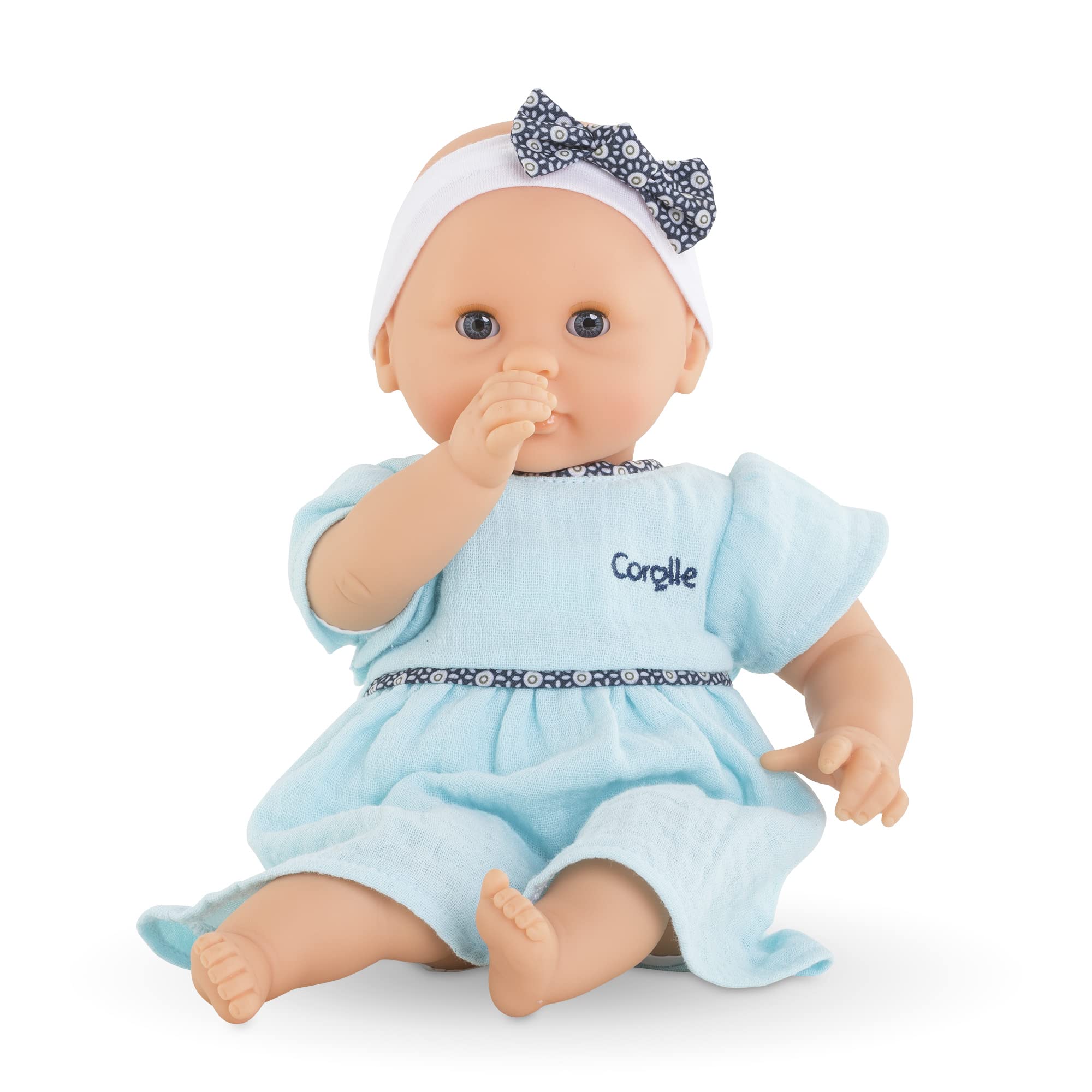 Corolle Bébé Calin Maud bean-filled body supports lifelike posing.