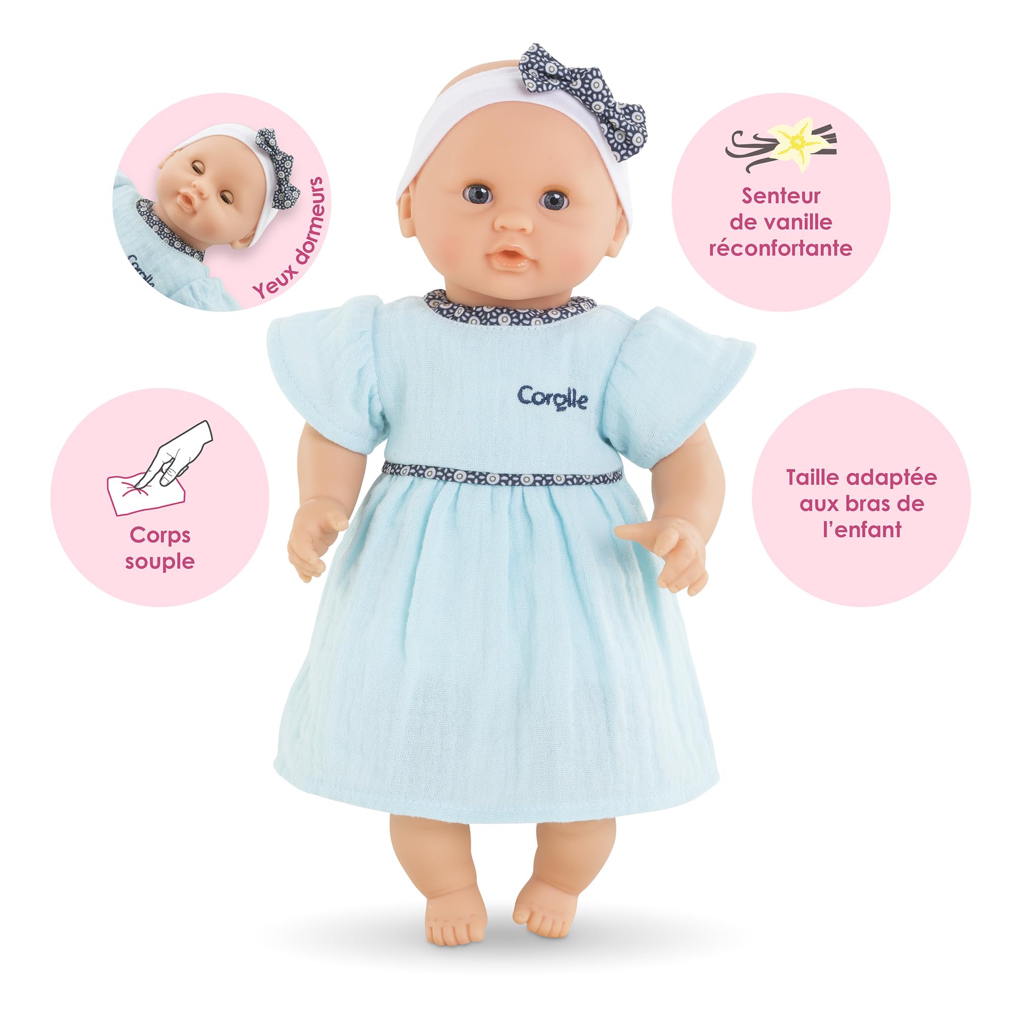 Corolle Bébé Calin Maud pink pajama set ready for cuddles.