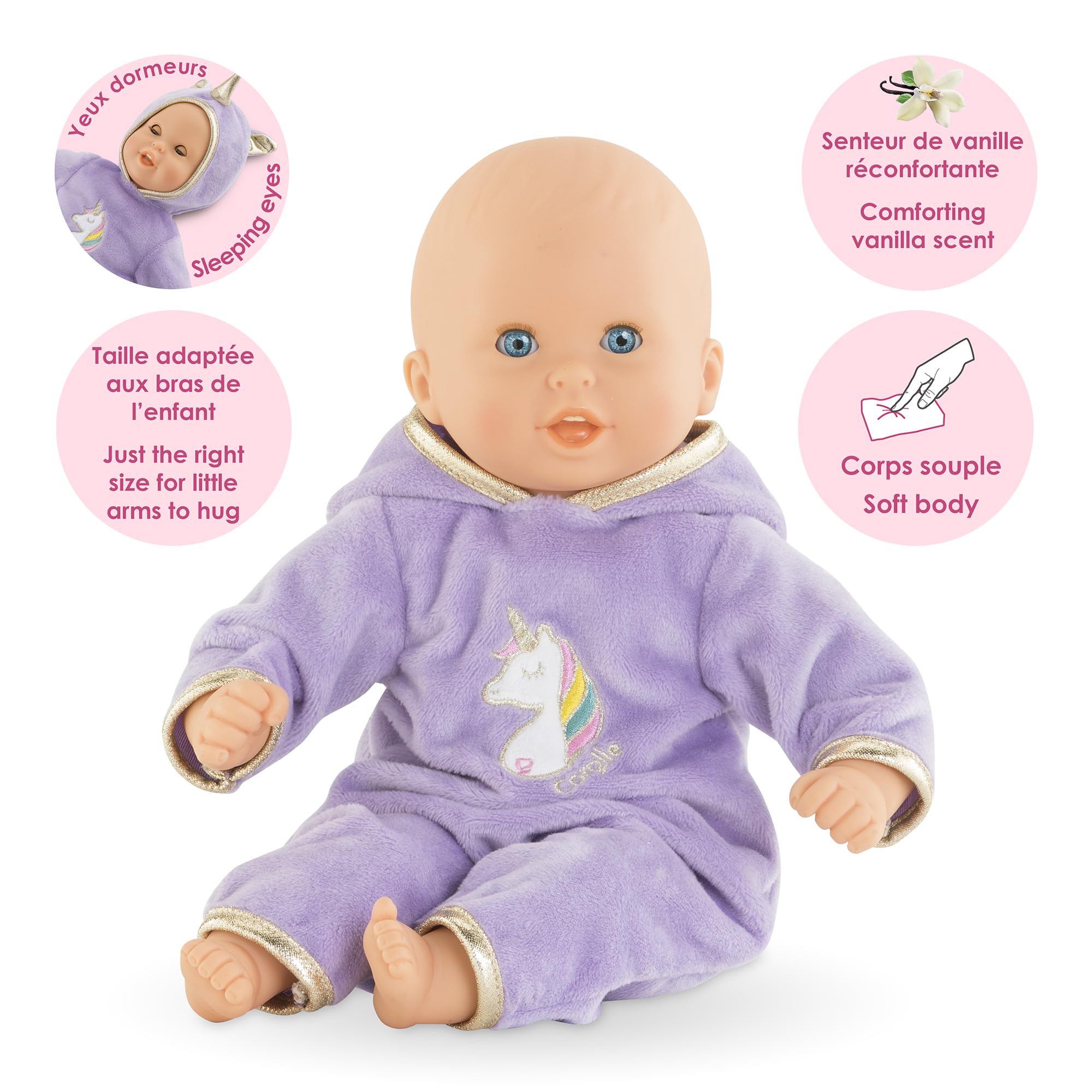 Corolle Bébé Calin Unicorn sleeping eyes close for nap time