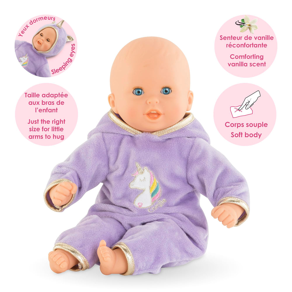 Corolle Bébé Calin Unicorn sleeping eyes close for nap time