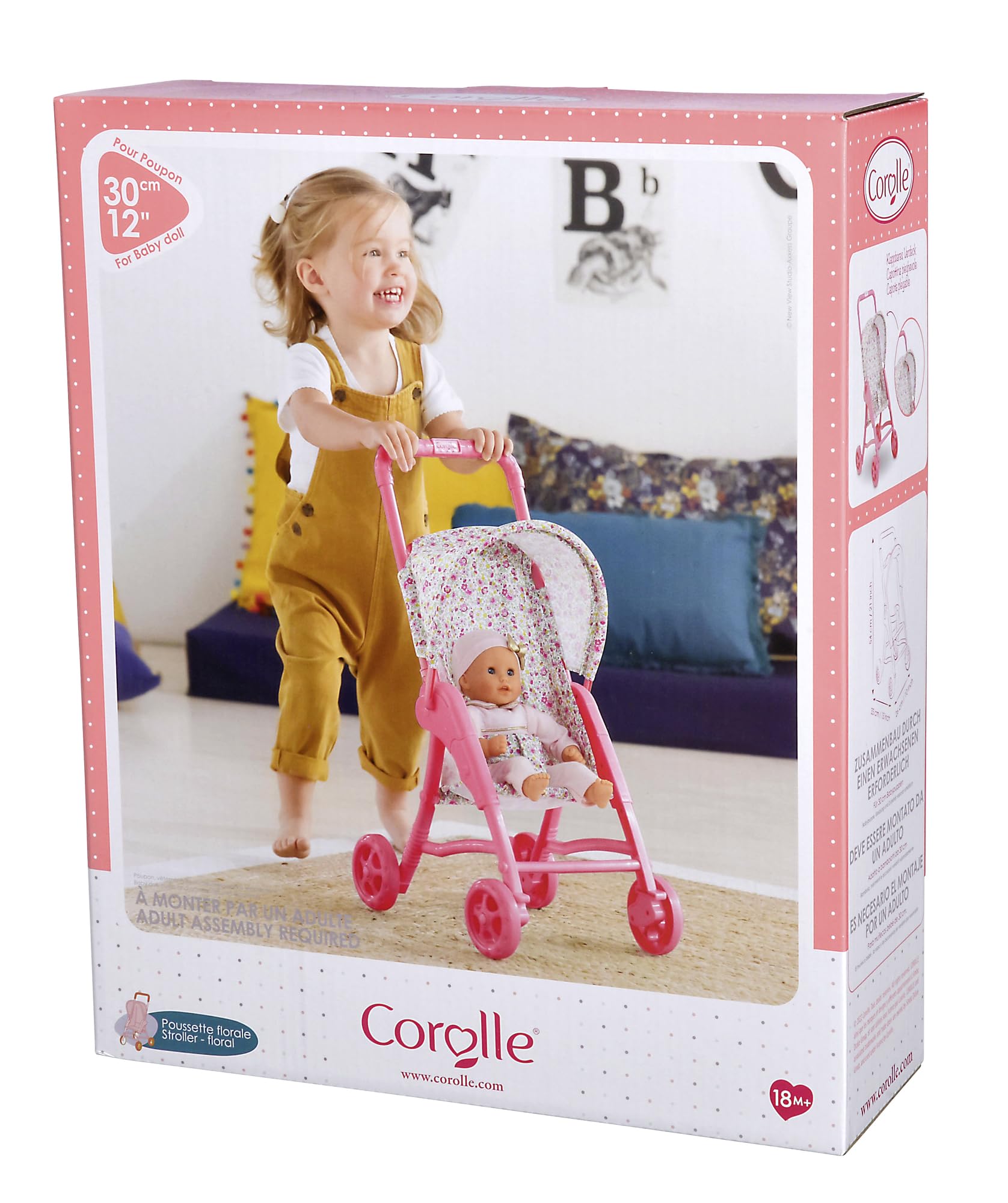 Comfortable grip handle sized for little caregivers during pretend outings.