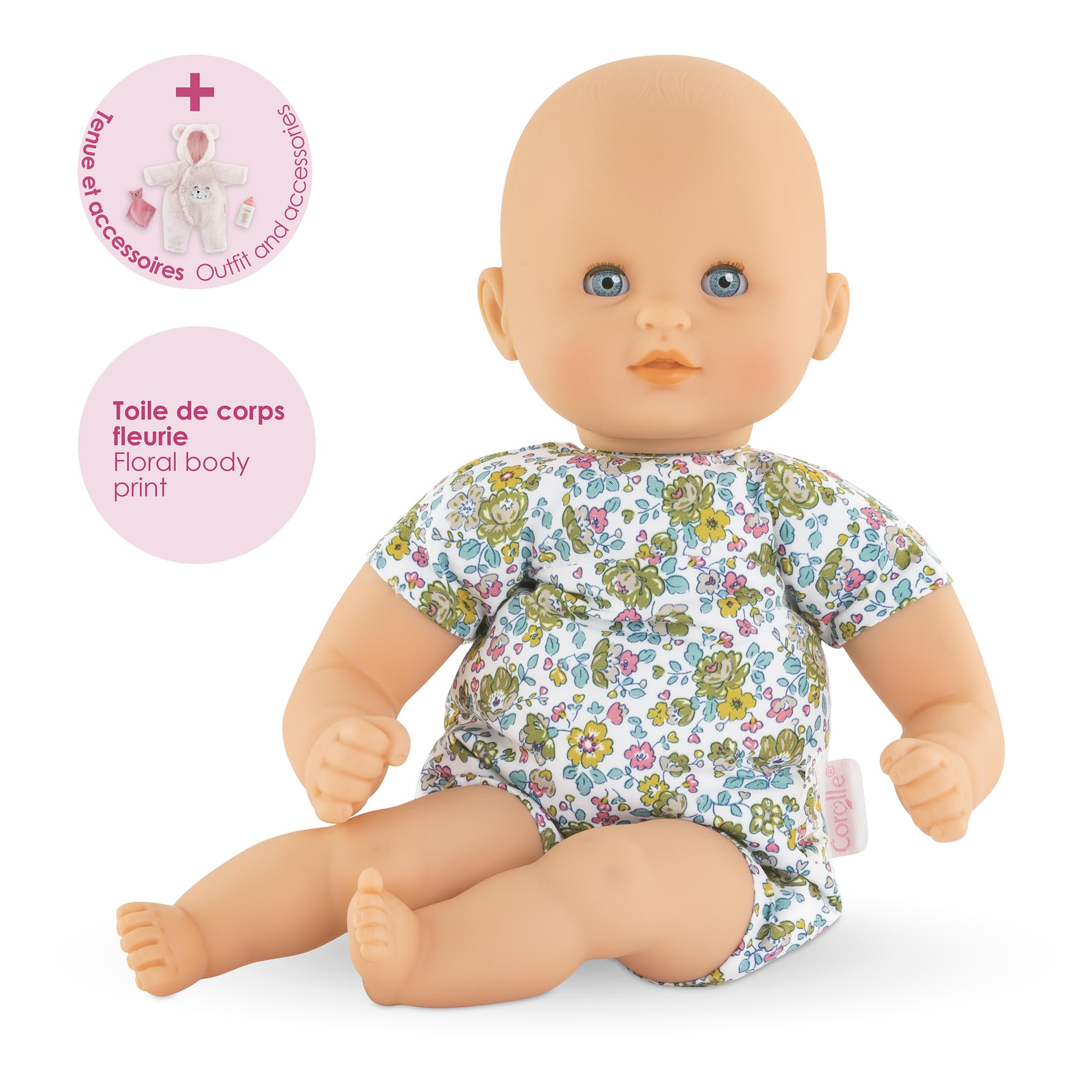 Corolle doll cap and outfit create adorable bedtime visuals.