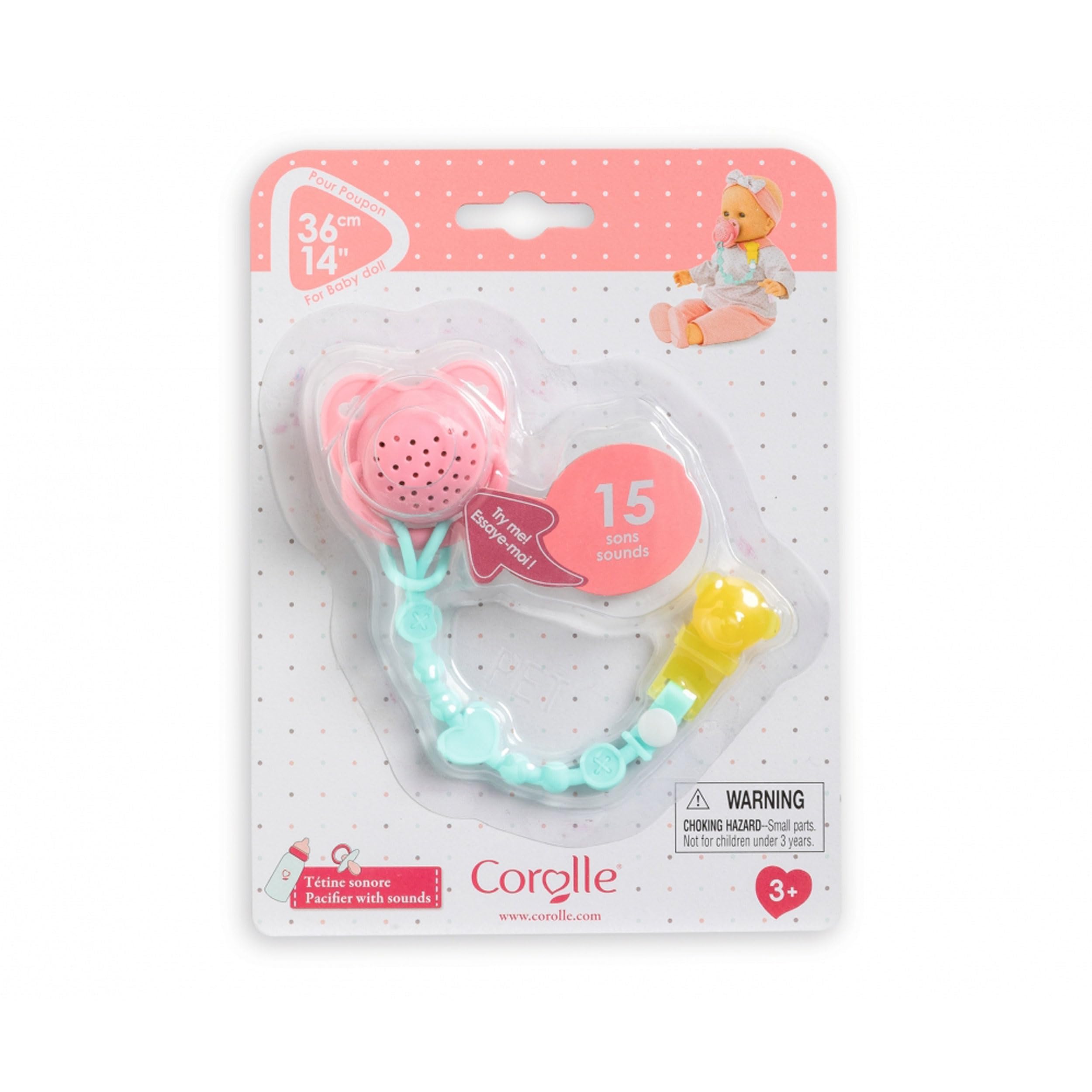 Corolle pink-blue packaging highlights color options for doll outfits