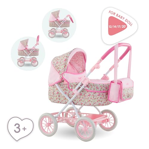 Corolle stroller features adjustable canopy to shield dolls.