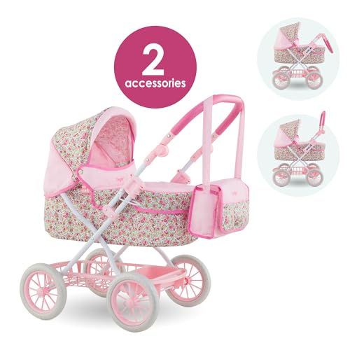 Corolle stroller with spacious compartment for dolls up to 18 inches.