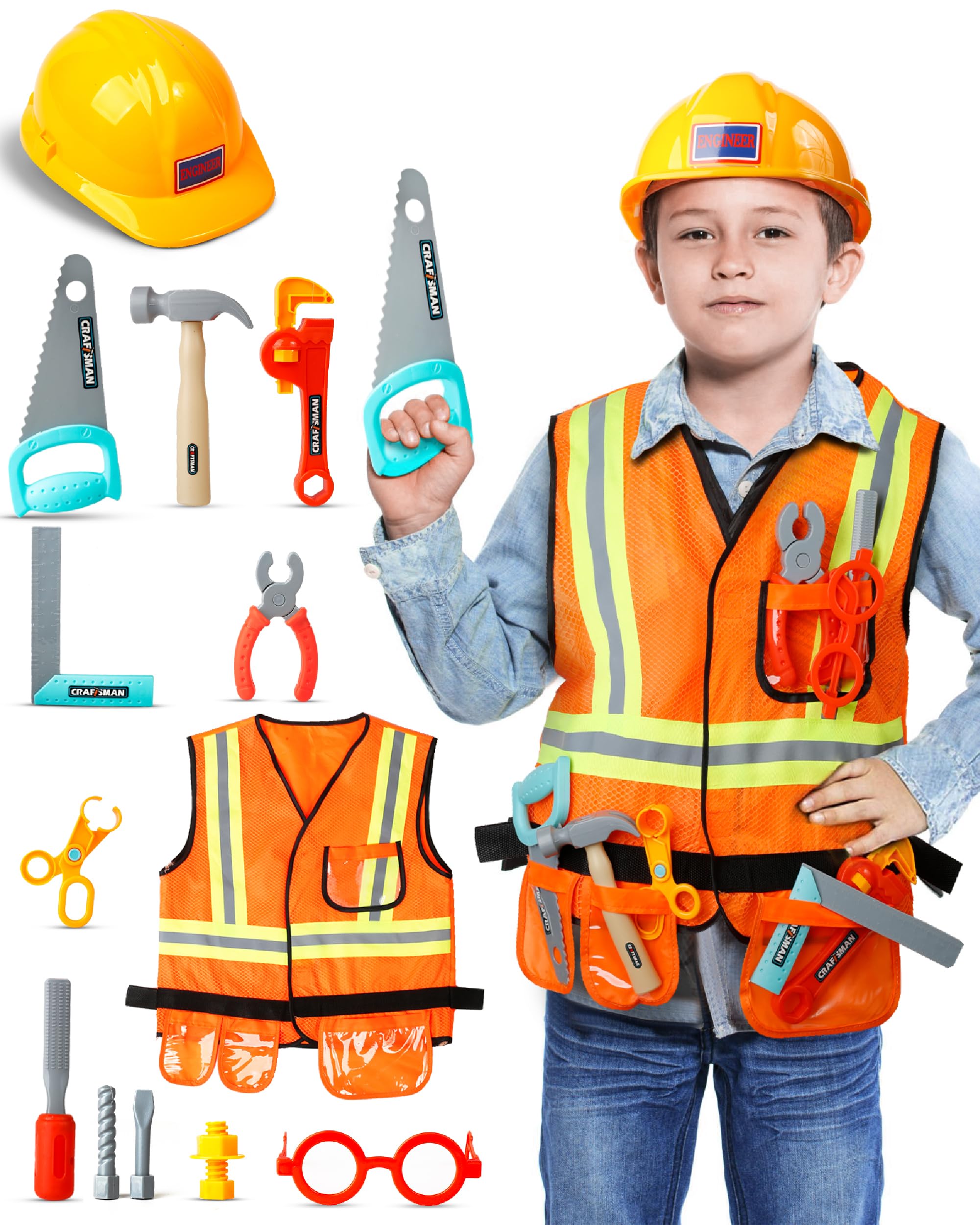 Cosmic Chameleon construction vest provides bright safety gear for imaginative play and safety awareness.