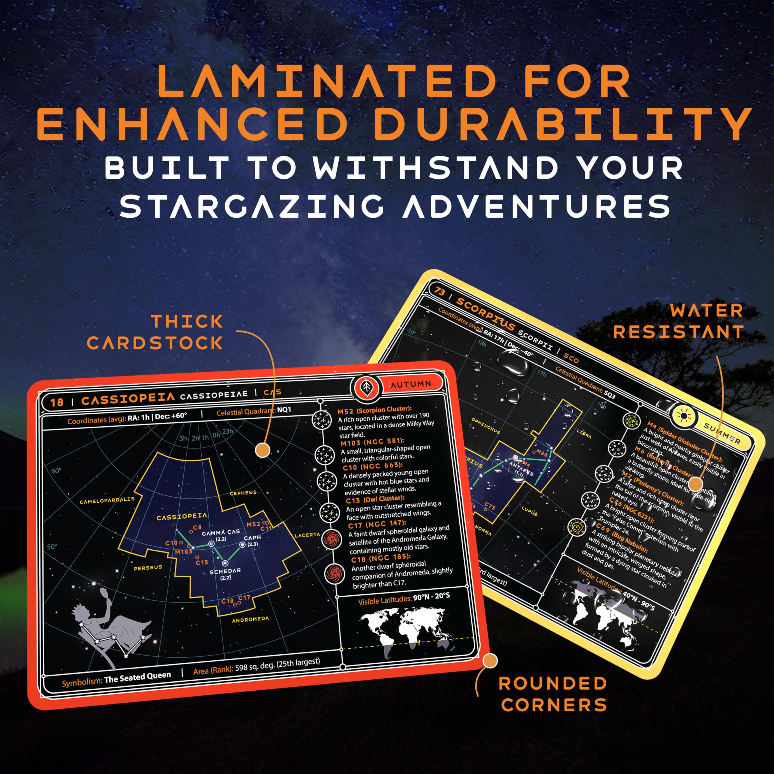 Cosmic Shards Stargazing Cards durable cardstock withstands outdoor stargazing sessions.