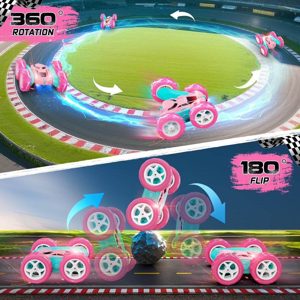 cosone pink RC car LED headlights illuminate evening racing