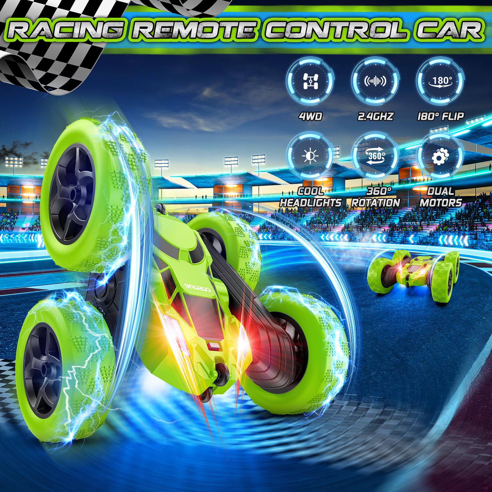 Cosone 4WD durable tires tackling grass, sand, and light rocky terrain