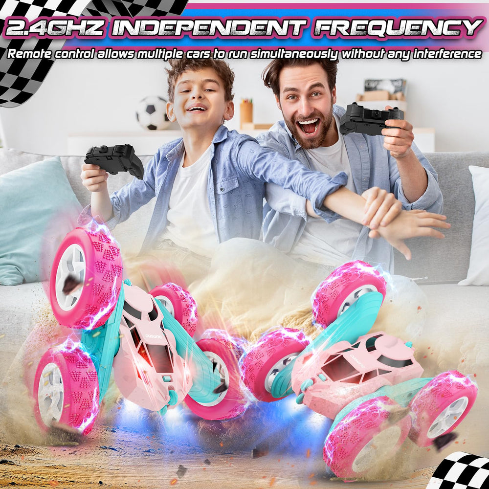 Cosone RC pink car detachable wheels enable mix-and-match customization.