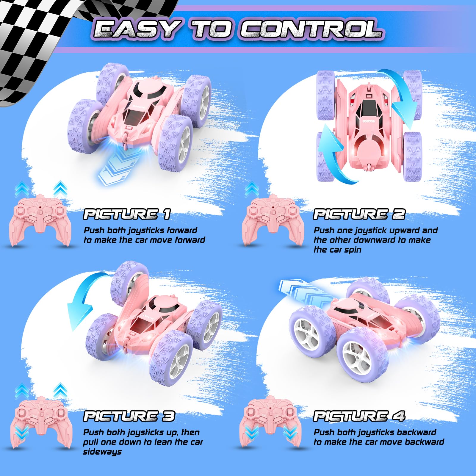 Cosone RC Stunt Car with 2-4GHz remote for quick responsive control.