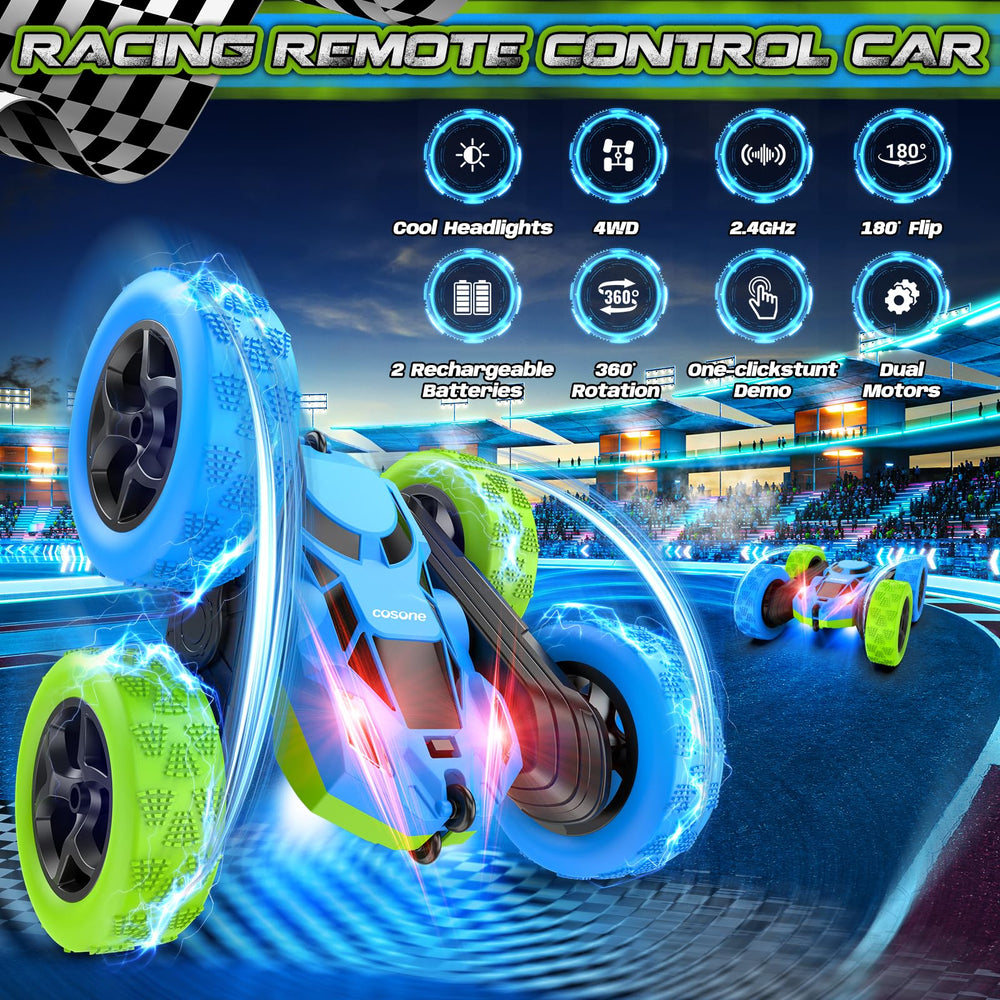 Cosone remote-control car 180° flips demonstrates dynamic play moments.