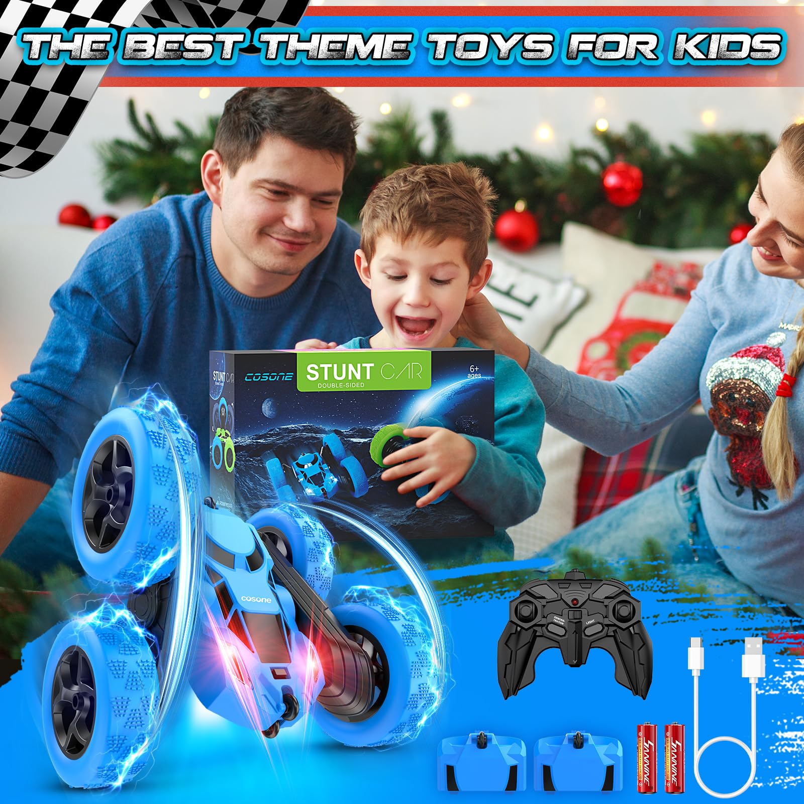 Cosone remote-control car blue detachable wheels for customization.
