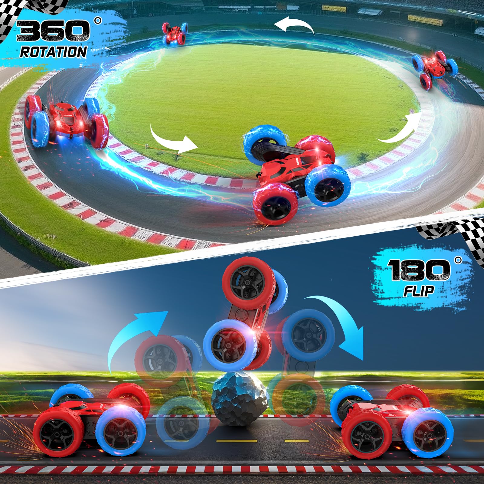 Cosone RC car dual motors deliver quick speed on all terrains.