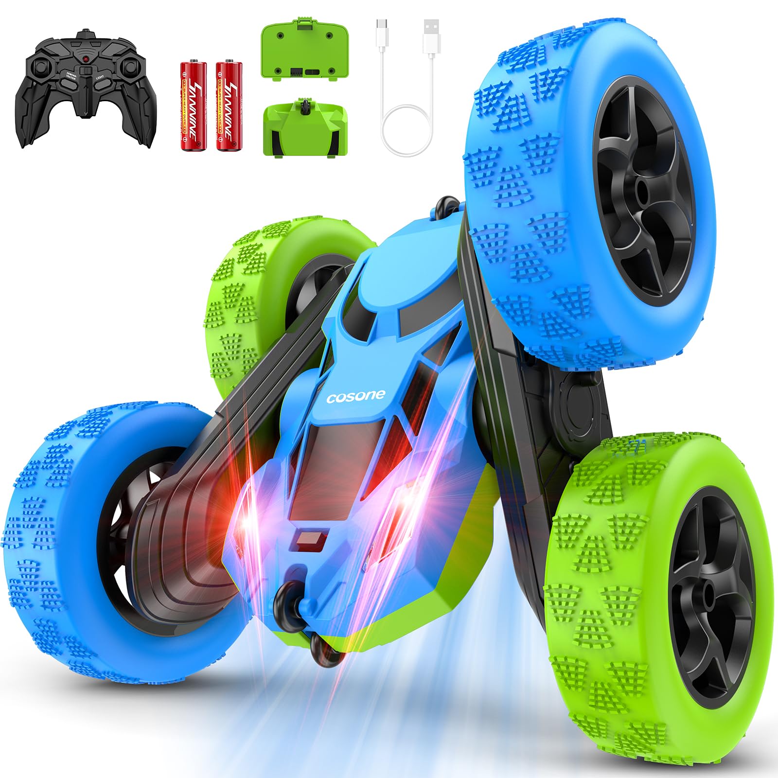 Cosone remote-control car front view highlights stable design for confident beginner play.