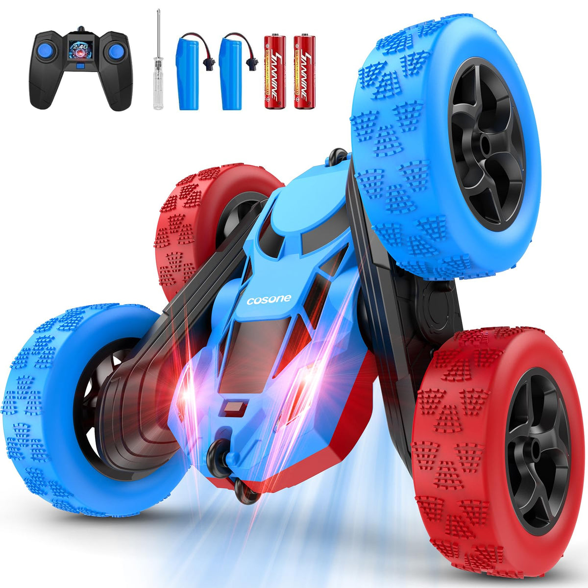 Cosone RC car front view shows the 2.4GHz controller for precise racing.