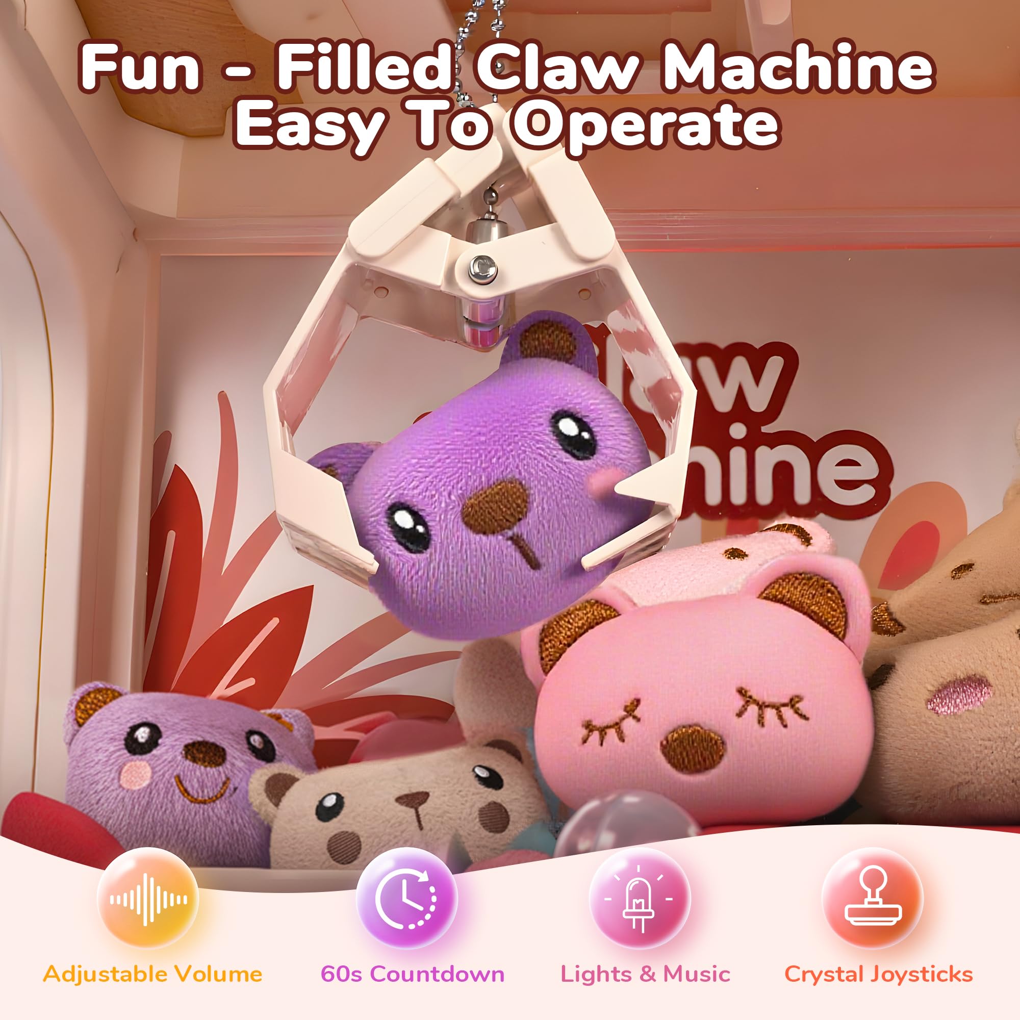 Cossy claw machine lights and sounds enhance immersive gameplay and excitement.
