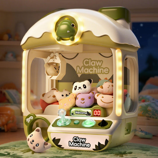 Cossy Dinosaur claw machine front-lit with lights boosts kids' arcade play at home.