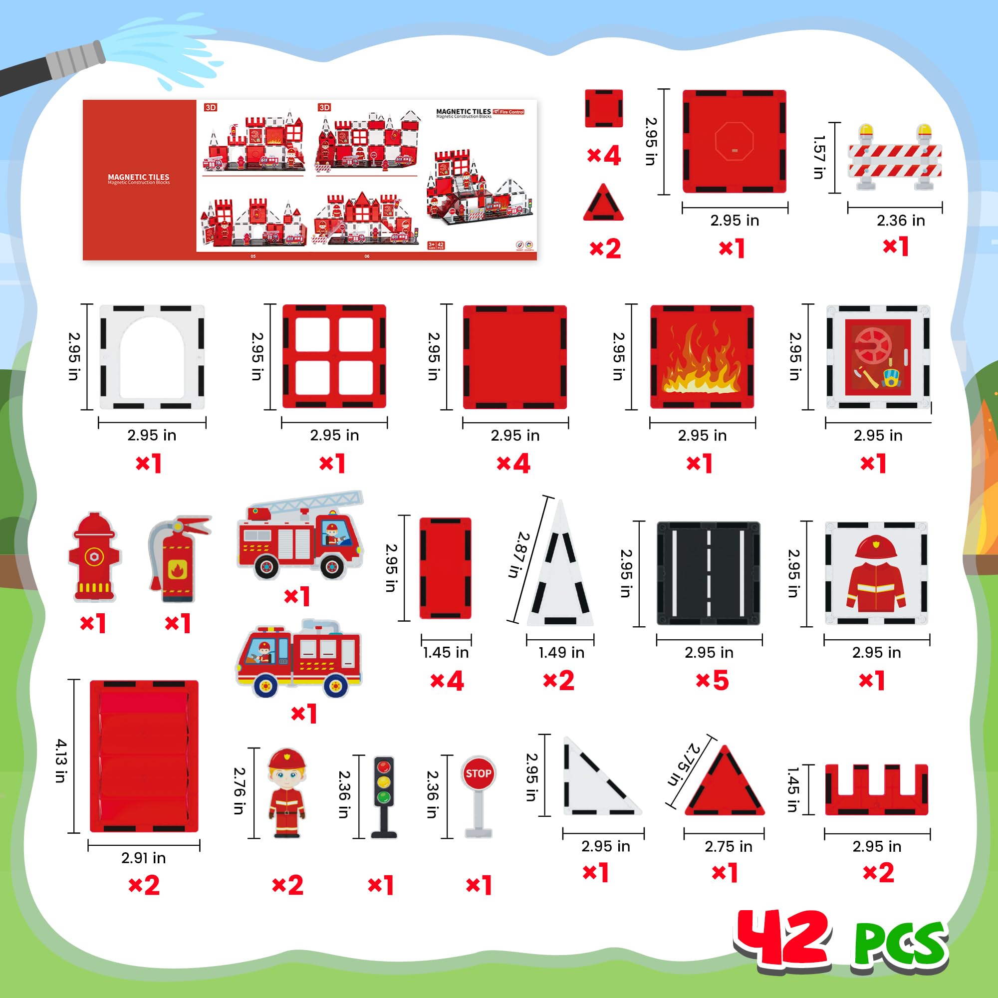 Cossy firefighter tiles strong magnets ensure secure builds during play.