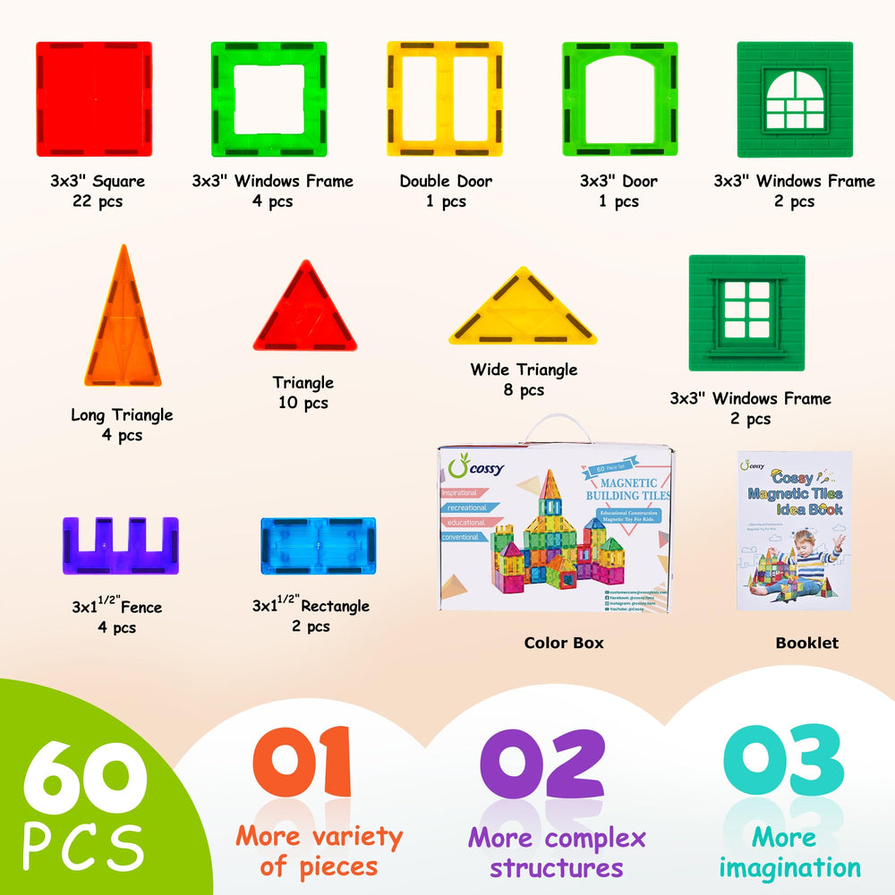 Cossy magnet tiles with kids playing to foster early geometry and color learning