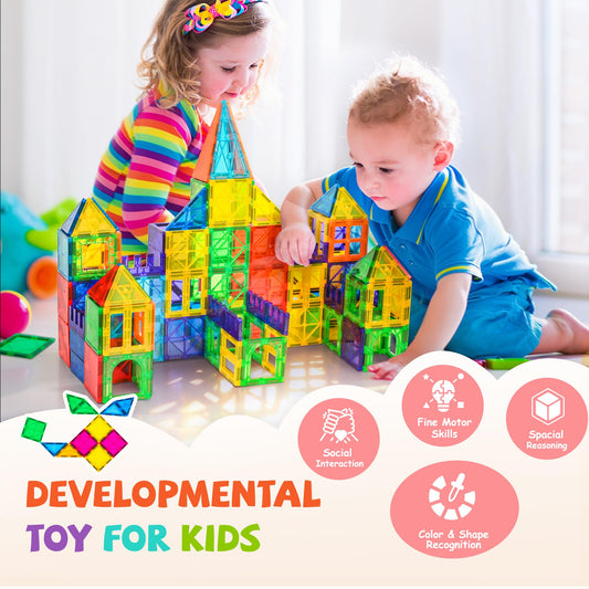 Cossy magnetic tiles 3D tower build demonstrates sturdy magnets for stable structures.