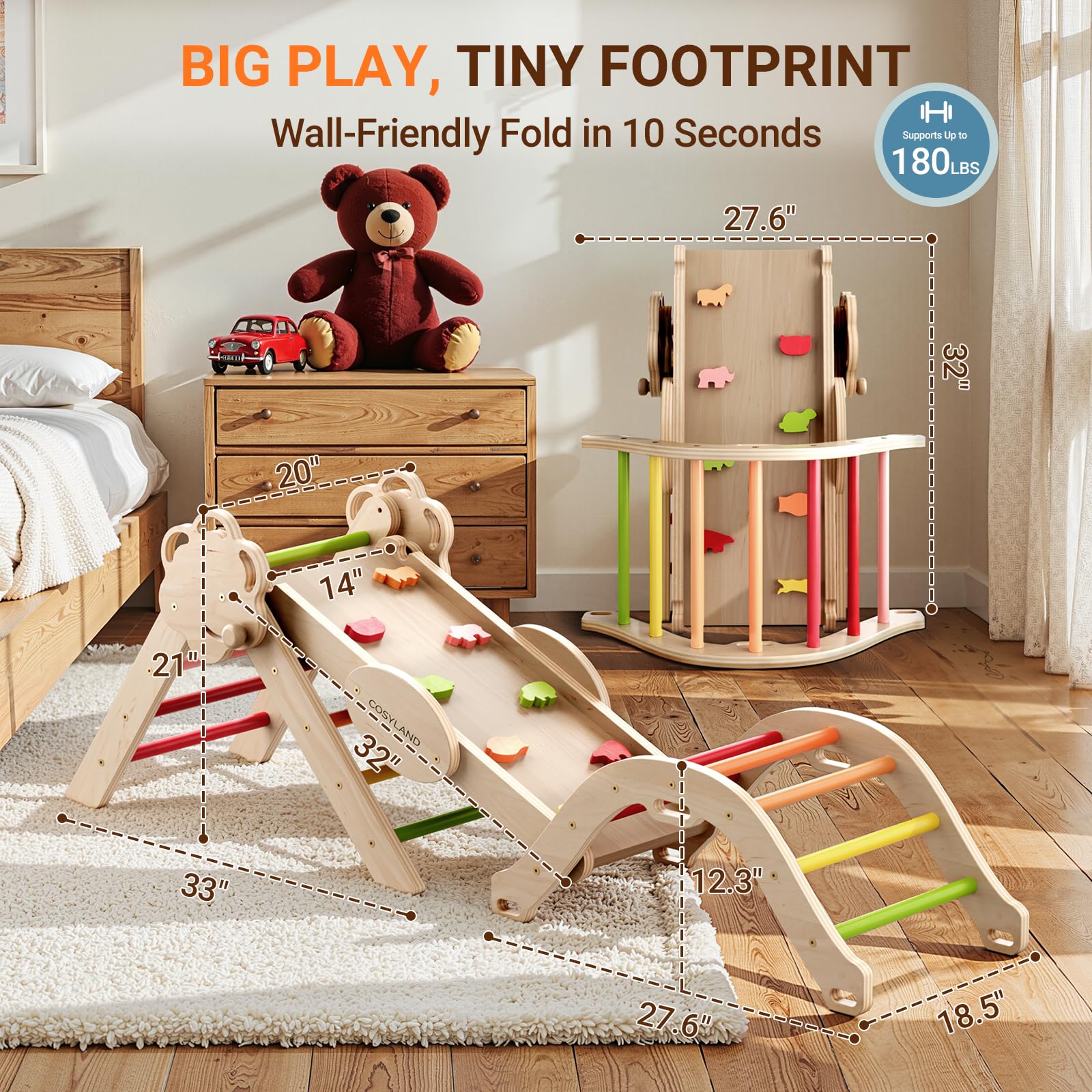 COSYLAND foldable frame enables easy storage and quick setup after playtime.