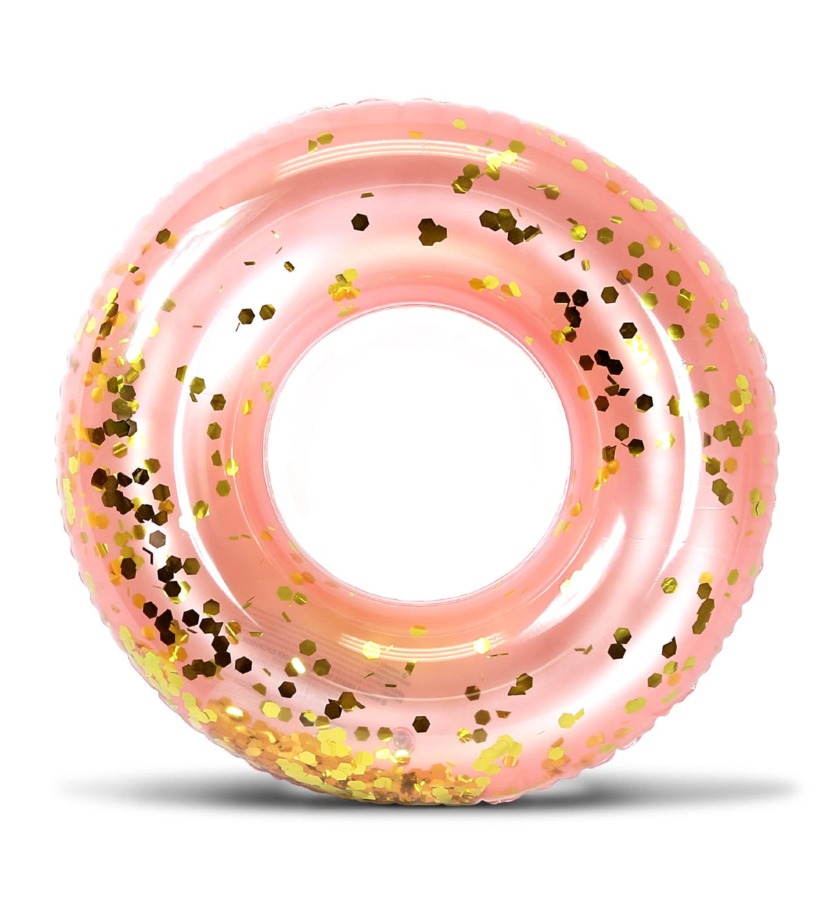 CoTa Global rose gold pool float with confetti, perfect for lively pool parties.