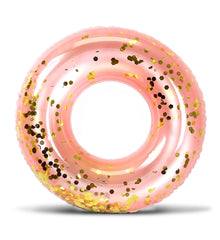 CoTa Global rose gold pool float with confetti, perfect for lively pool parties.