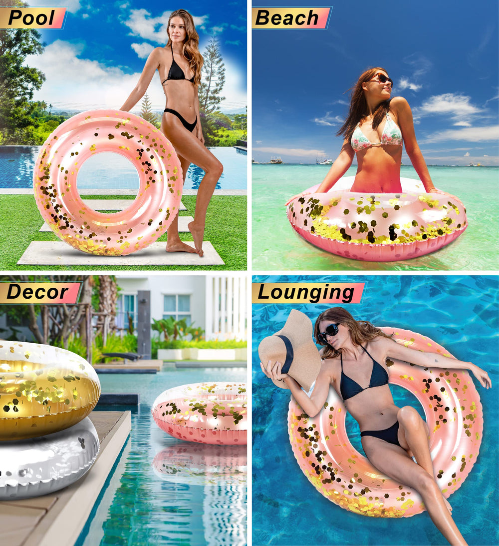 CoTa Global rose gold pool float with repair patch for on-the-go fixes.