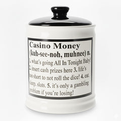 Cottage Creek Casino Money Piggy Bank, lid open, ideal for saving and gifting.