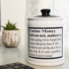 Cottage Creek Casino Money Piggy Bank Vegas theme decor adds festive flair and novelty.
