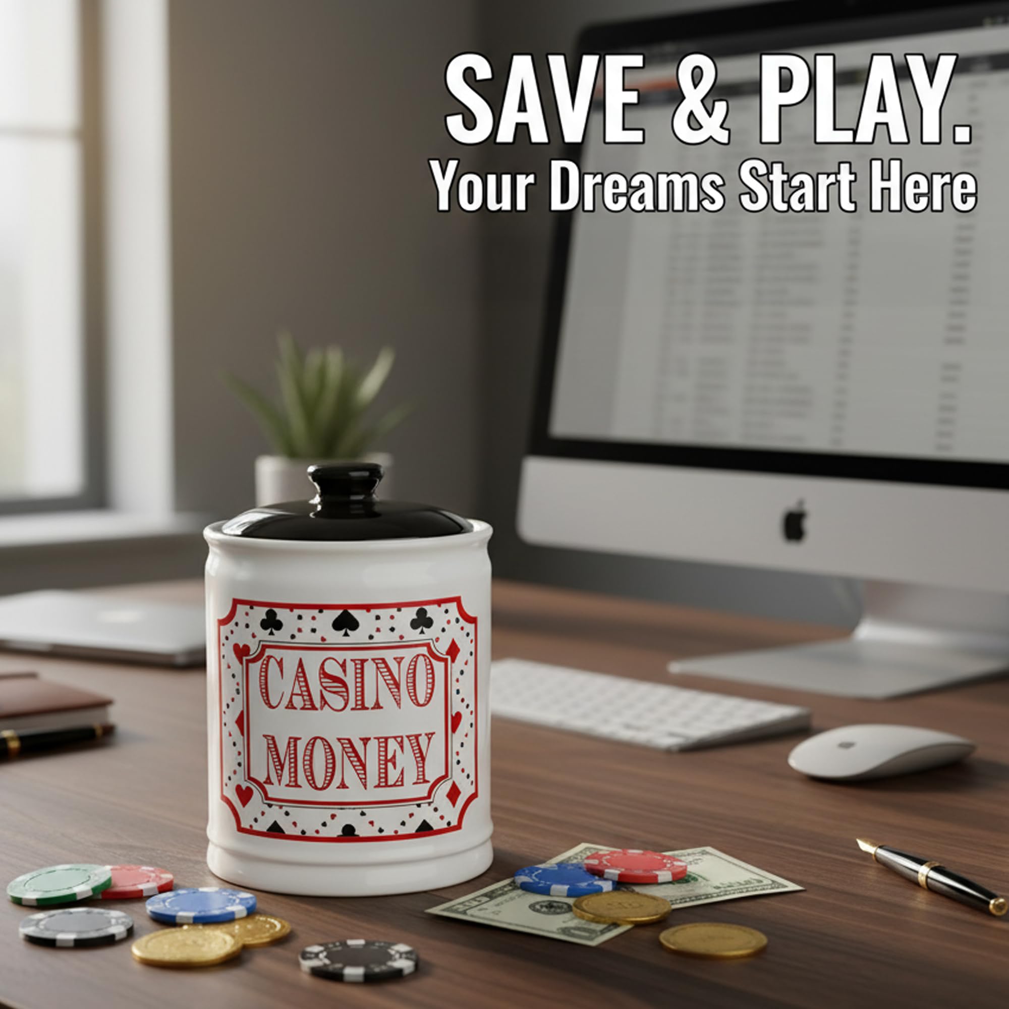 Cottage Creek Durable Stoneware Money Jar with kiln-fired finish.