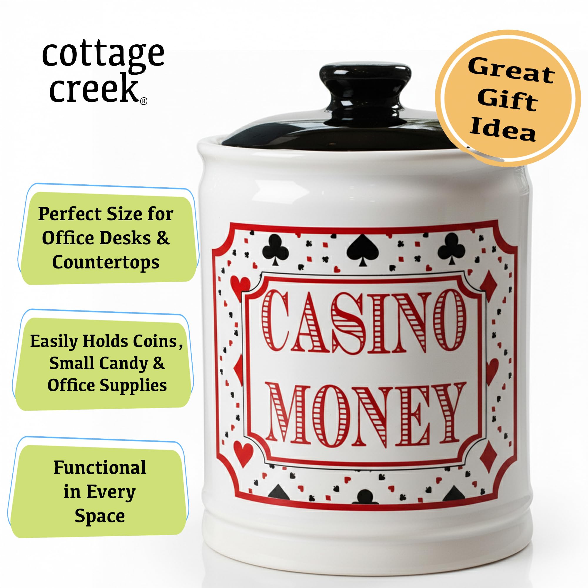 Cottage Creek Gambling Fund Jar, ideal for coin savings and gifting.