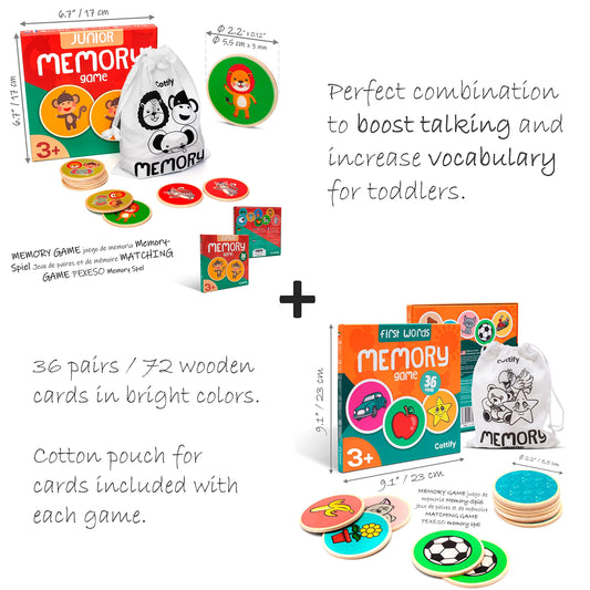 Cottify memory game features first words focus with bright animal images for vocabulary recall.