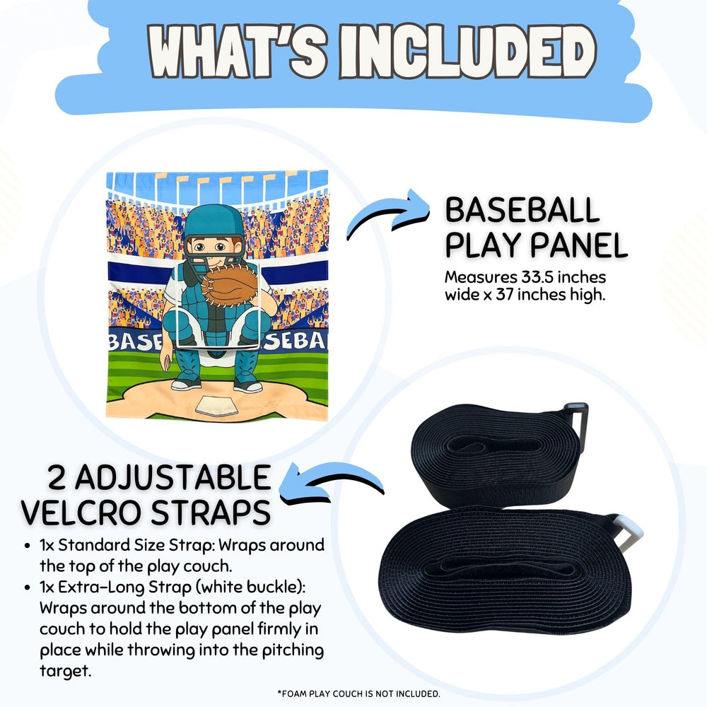 Couch Swag Baseball Play Panel easy-setup demonstrates quick swap between themes.