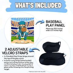 Couch Swag Baseball Play Panel easy-setup demonstrates quick swap between themes.