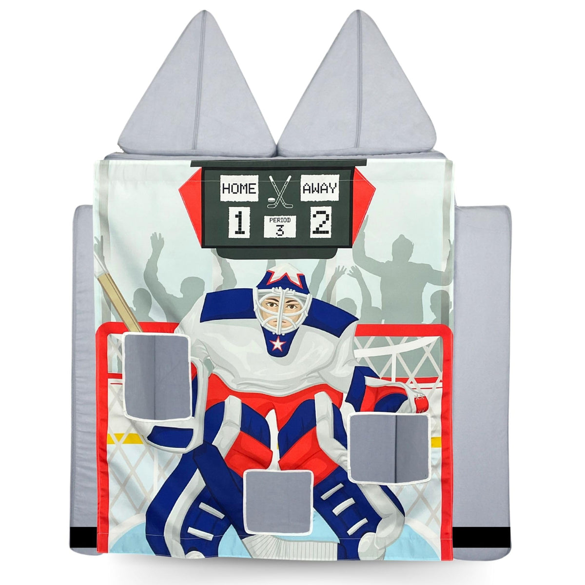 Couch Swag Hockey Play Panel front view with goal targets for solo practice.