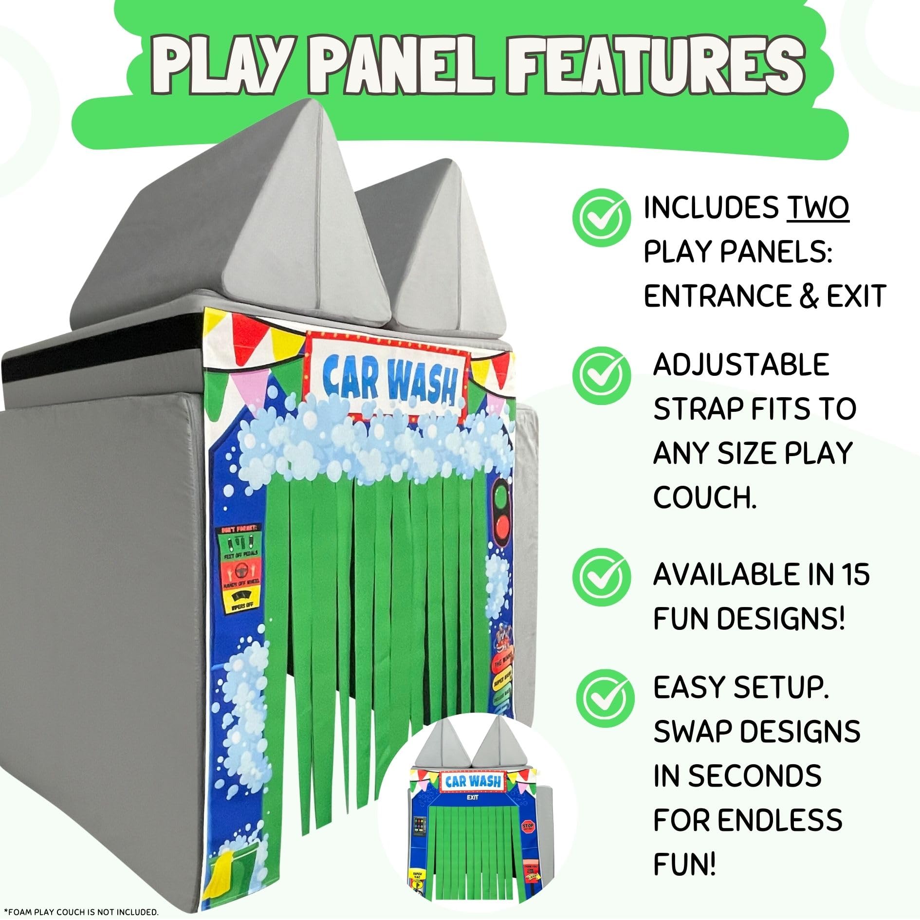Couch Swag Play Panel car wash exit view for ongoing adventure