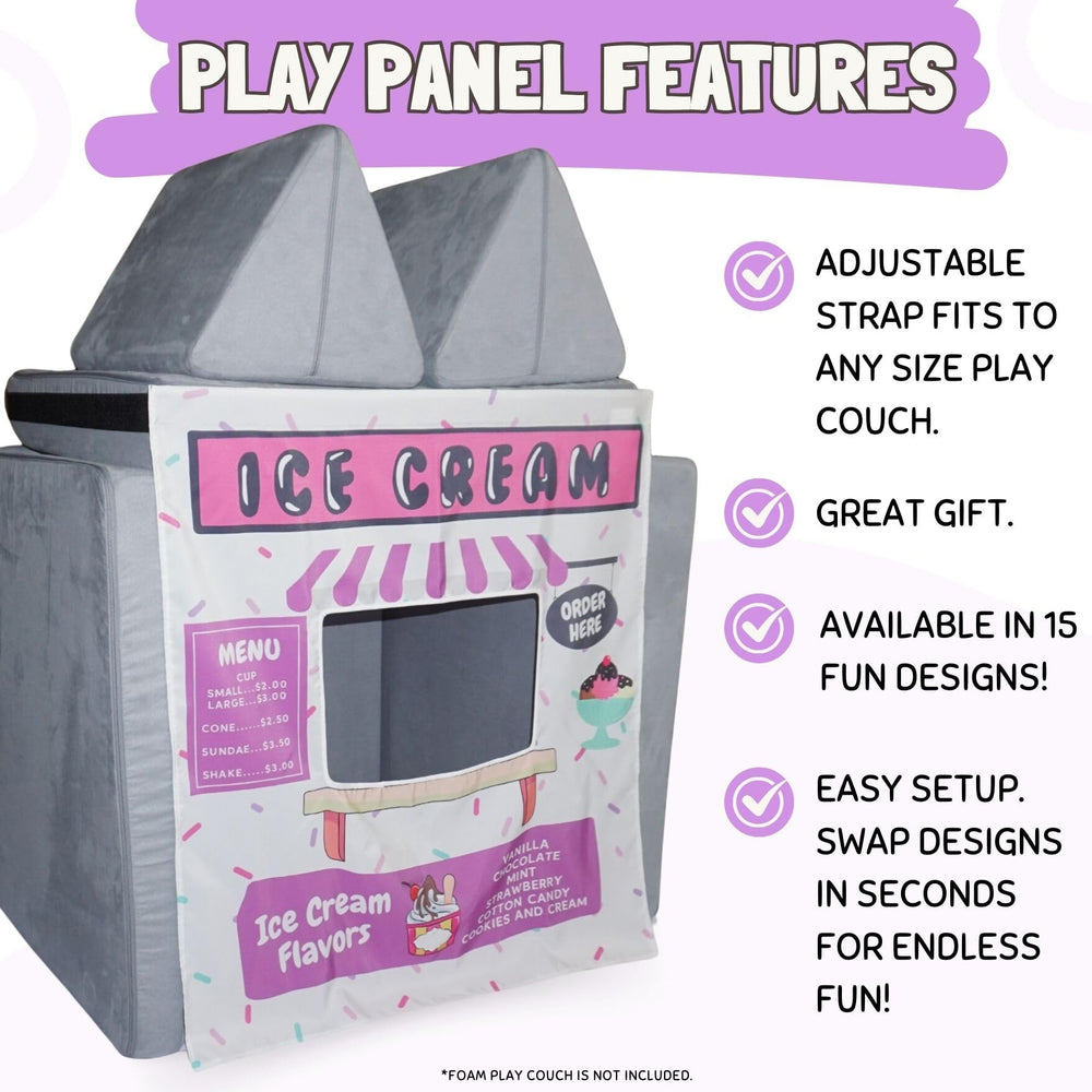 Couch Swag play panel wrapped around a couch for quick, secure setup