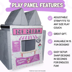 Couch Swag play panel wrapped around a couch for quick, secure setup