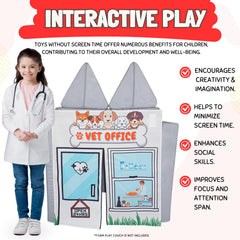 In-use scene with a child at the Vet Office Play Panel for pretend check-ups