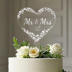 Coucoland Mr and Mrs cake topper with heart rhinestones for a dazzling wedding cake