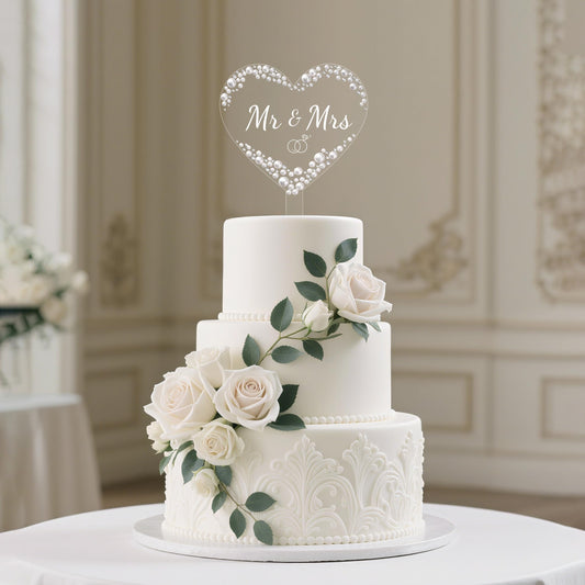 Coucoland wedding topper with pearls and rhinestones for elegant engagement cake